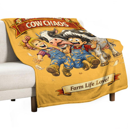 Ultra-Soft Flannel Blanket cow chaos