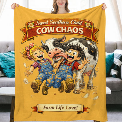 Ultra-Soft Flannel Blanket cow chaos
