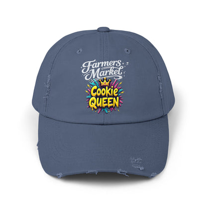 Cookie Queen Distressed Cap — Farmers Market Hat for Bakers & Dessert Lovers