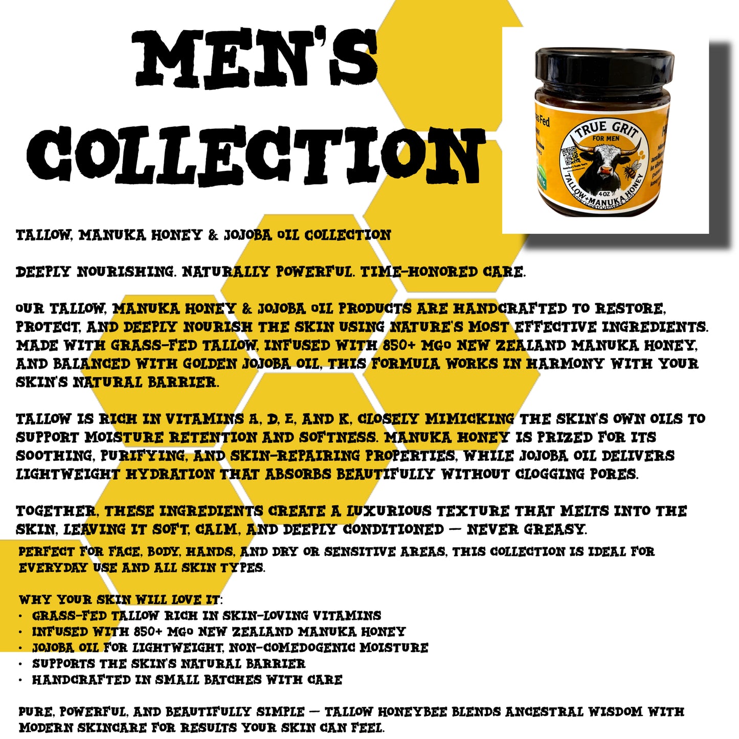 Organic true Grit Tallow & Honey face and body cream For Men