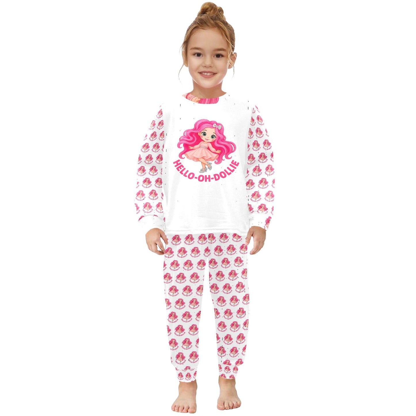 Hello-oh-Dollie Little Girls' Crew Neck Long Pajama Set (Sets 18)