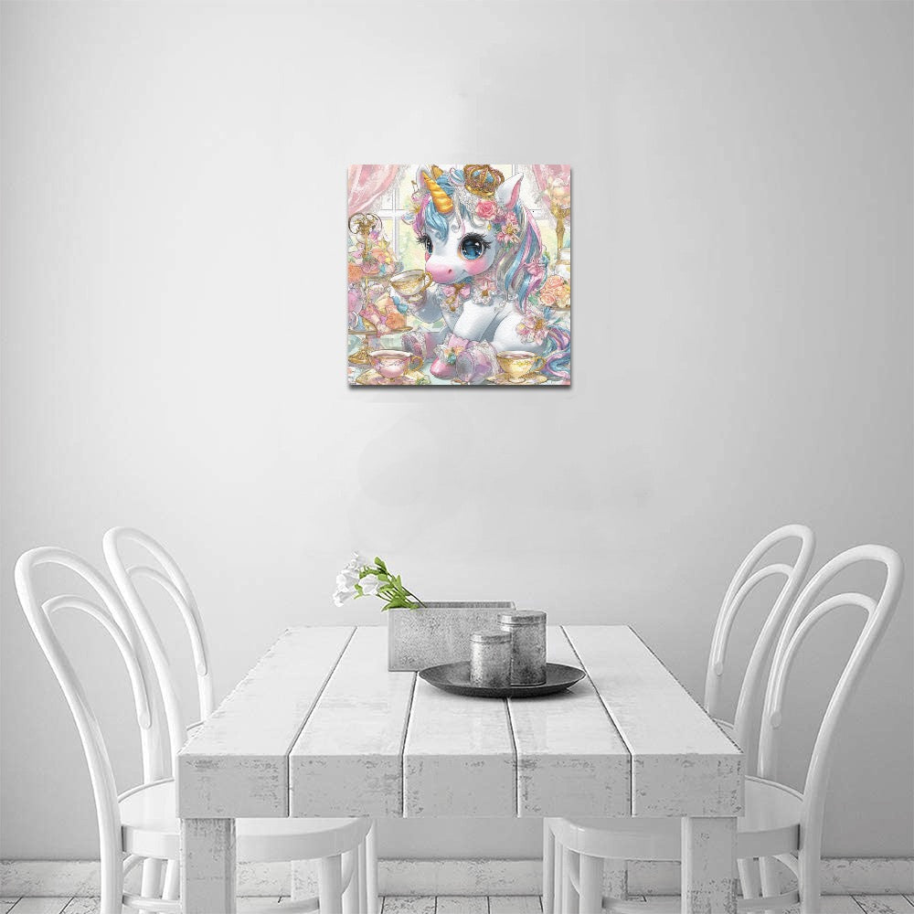 Unicorn tea party Frame Canvas Print 12"x12"