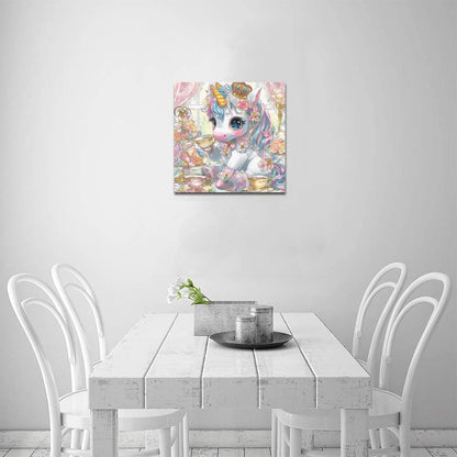 Unicorn tea party Frame Canvas Print 12"x12"