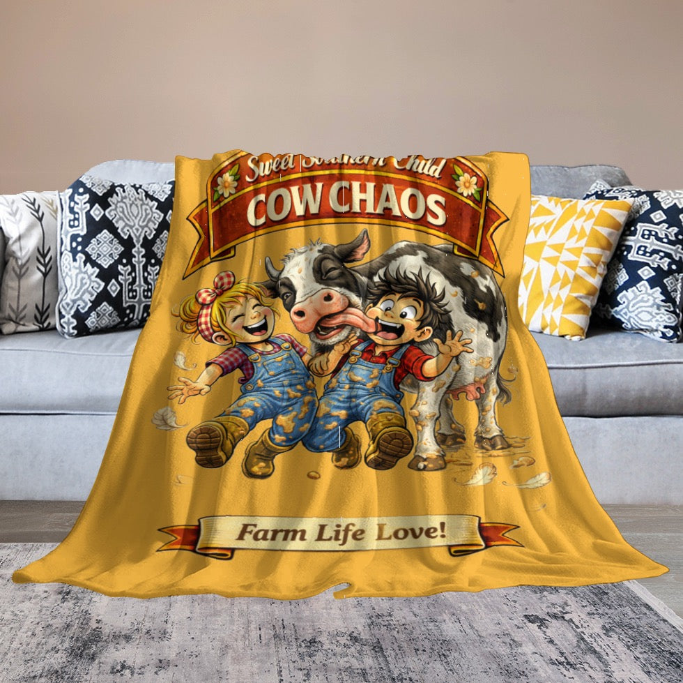 Ultra-Soft Flannel Blanket cow chaos