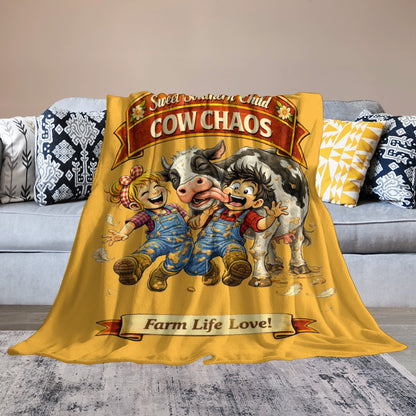 Ultra-Soft Flannel Blanket cow chaos