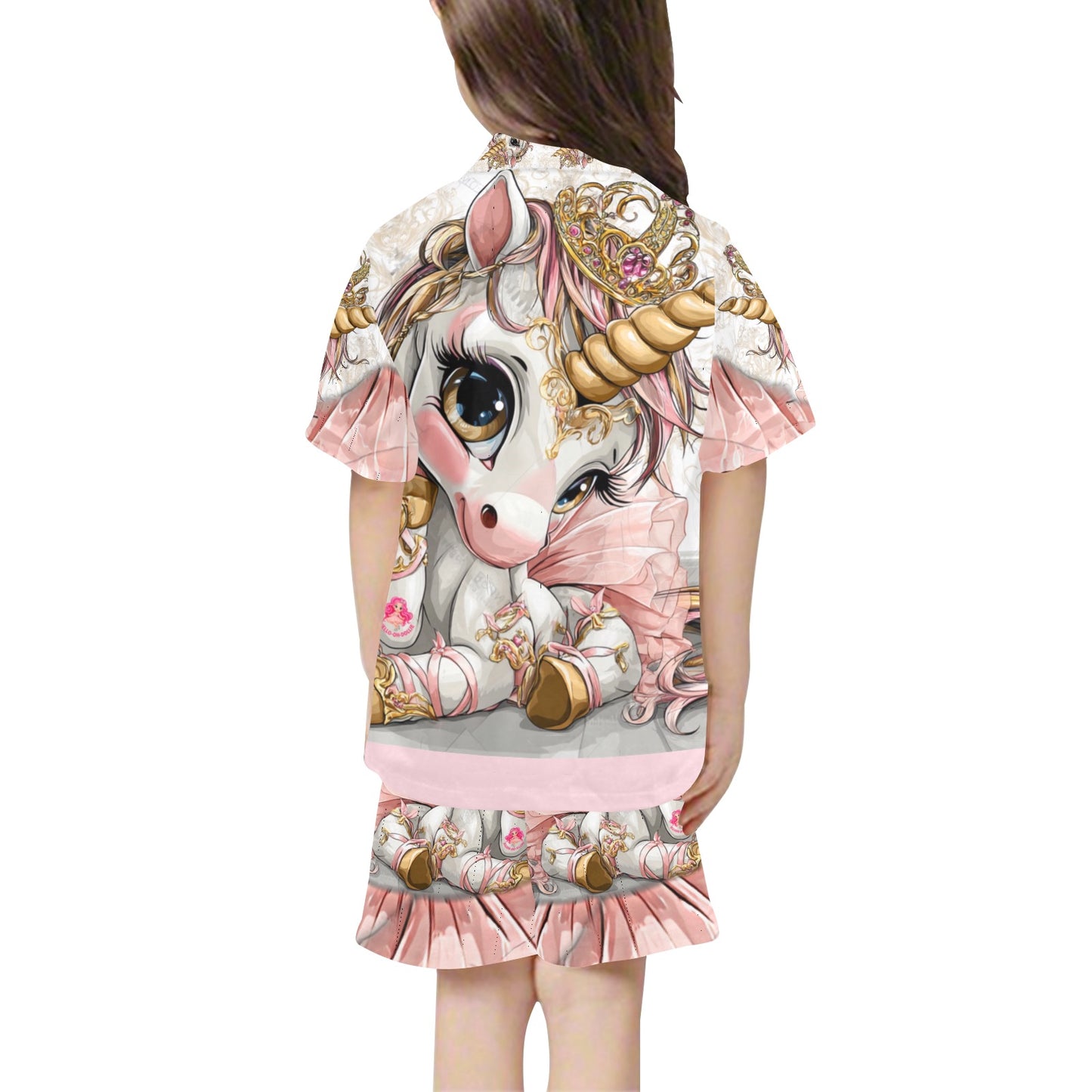 HELLO-OH-DOLLIE unicorn ballerina Little Girls' V-Neck Short Pajama Set (Sets 11)