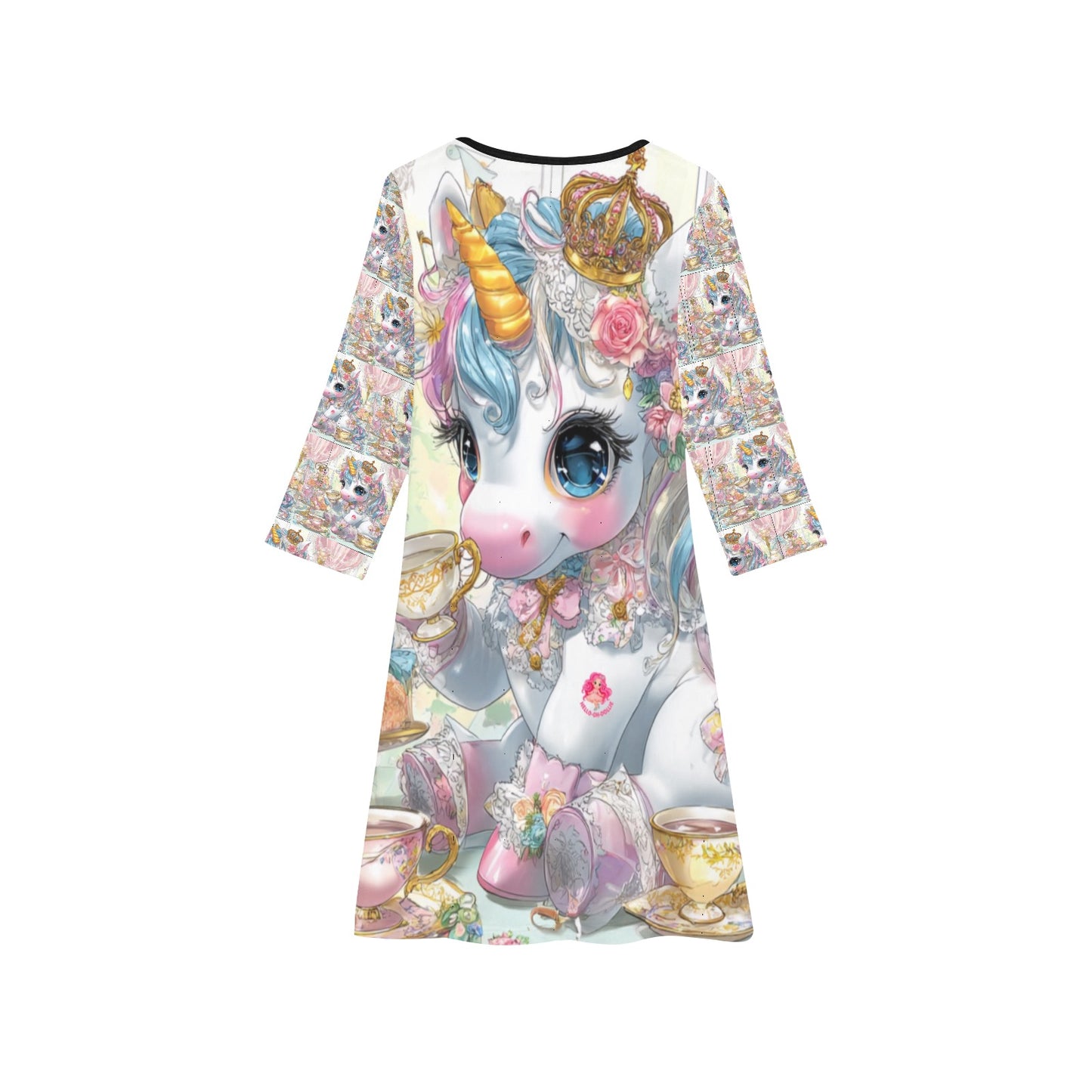 HELLO-OH-DOLLIE Unicorn tea party Girls' Long Sleeve Dress (D59)