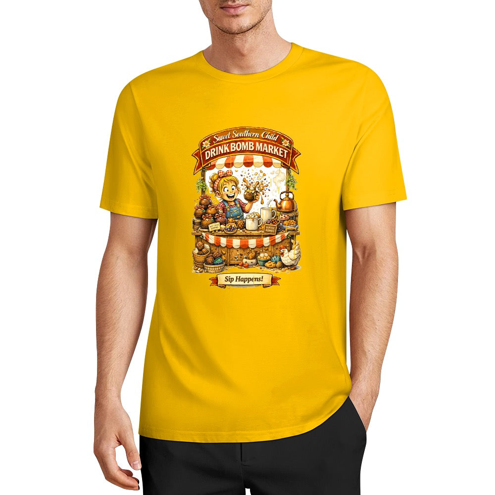 New Pure cotton short sleeved T-shirt Drink bomb market