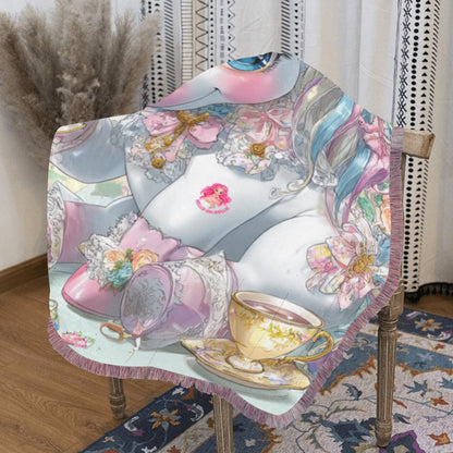 HELLO-OH-DOLLIE UNICORN TEA PARTY Ultra-Soft Mixed Pink Fringe Blanket 30"x40"