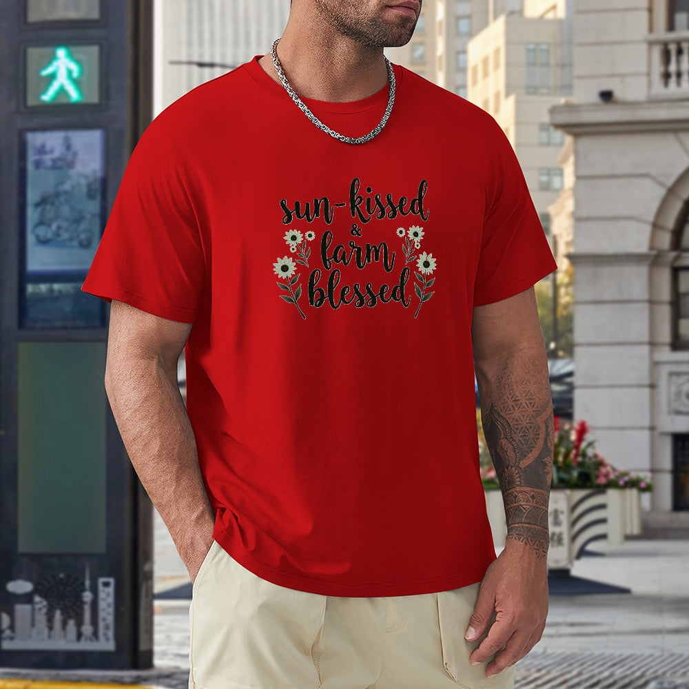 New High quality Men's T-shirt 100% Cotton sun kissed  farm blessed