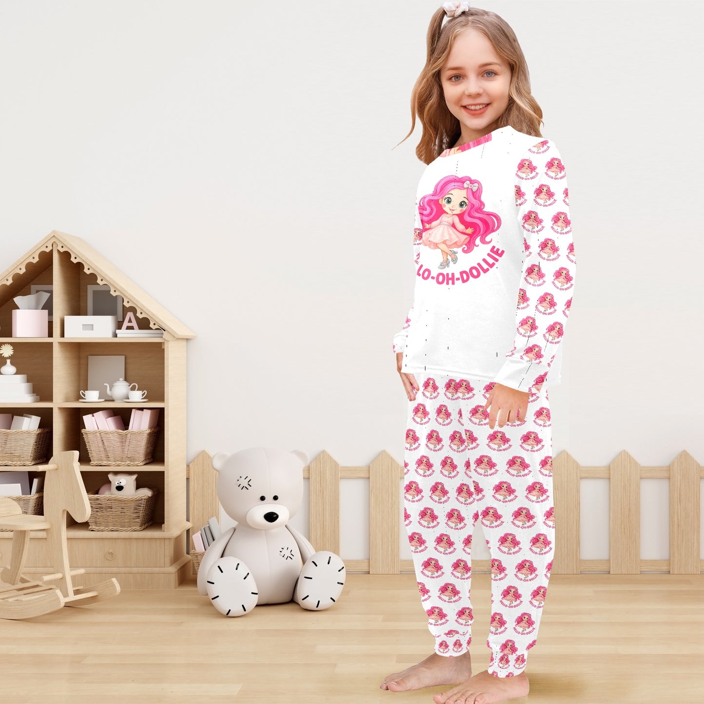 Hello-oh-Dollie Little Girls' Crew Neck Long Pajama Set (Sets 18)