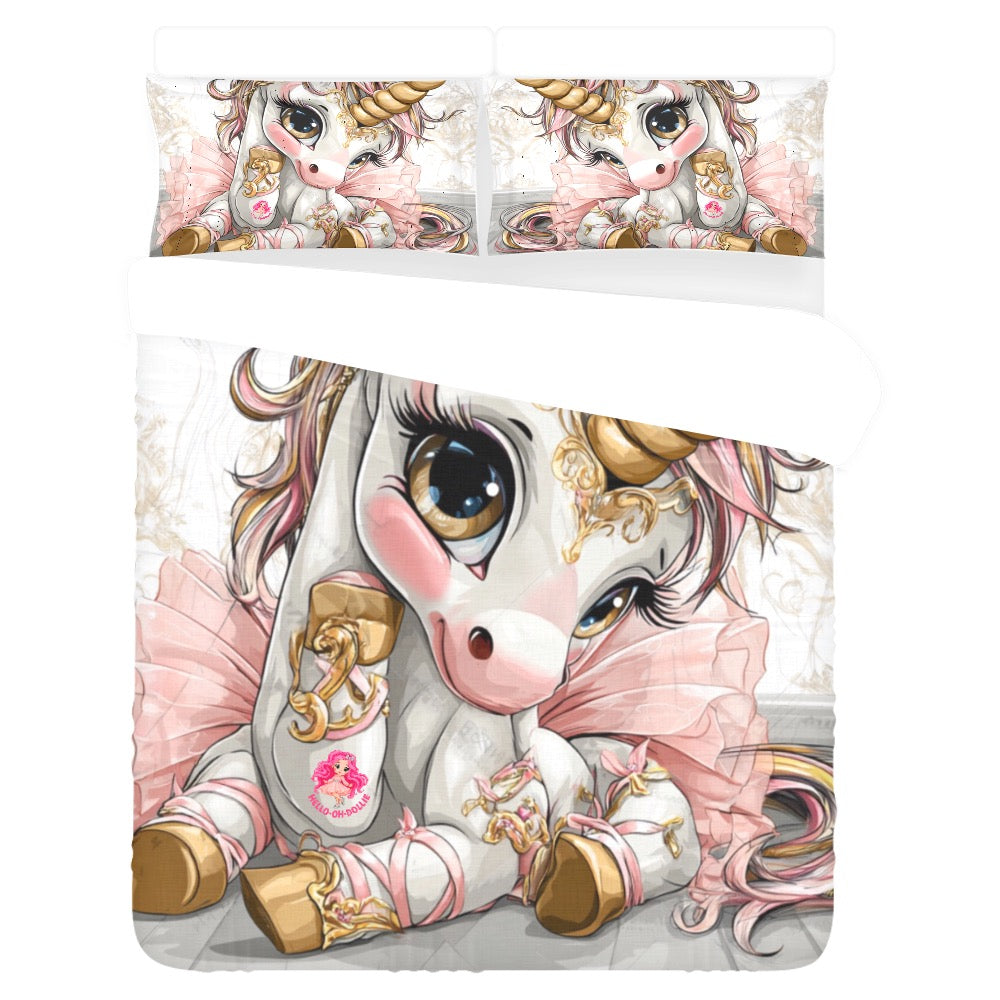 HELLO-OH-DOLLIE Unicorn ballerina 3-Piece Bedding Set