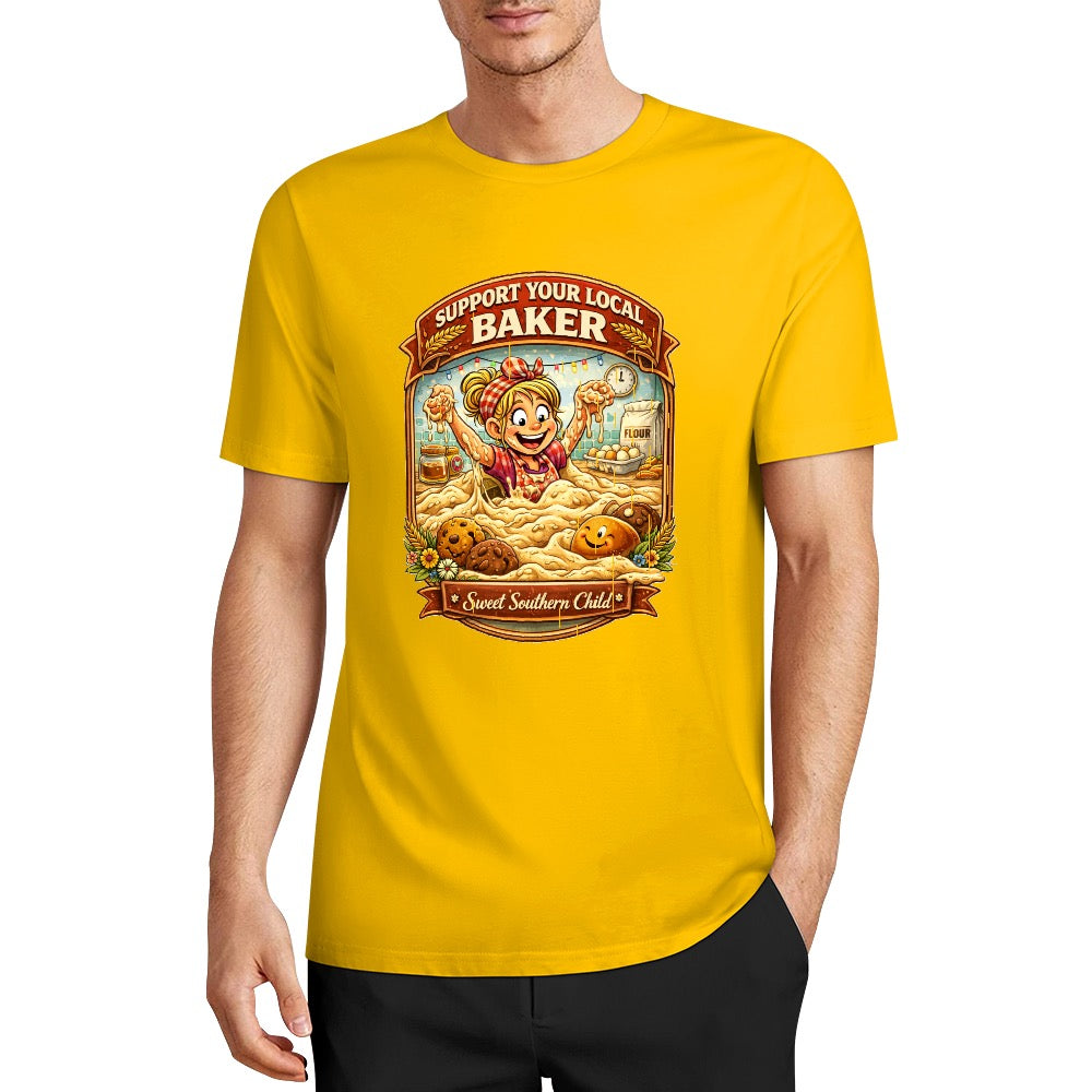 New Pure cotton short sleeved T-shirt Support your local Baker