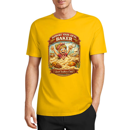 New Pure cotton short sleeved T-shirt Support your local Baker