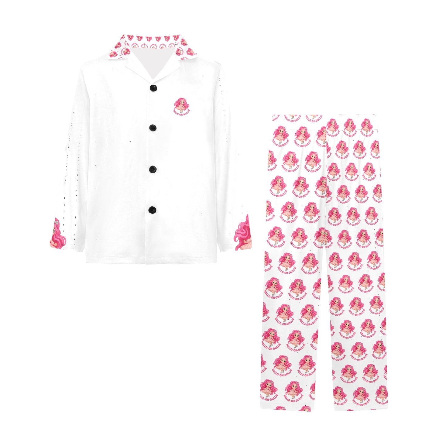 Hello-oh-Dollie Little Girls' V-Neck Long Pajama Set (Sets 02)