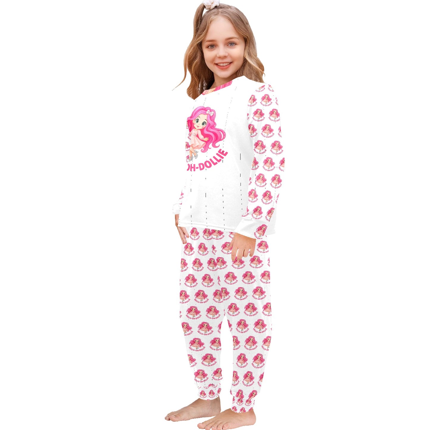 Hello-oh-Dollie Little Girls' Crew Neck Long Pajama Set (Sets 18)