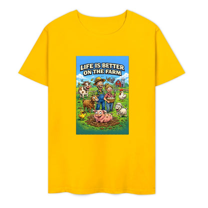 New Pure cotton short sleeved T-shirt life is better on the farm