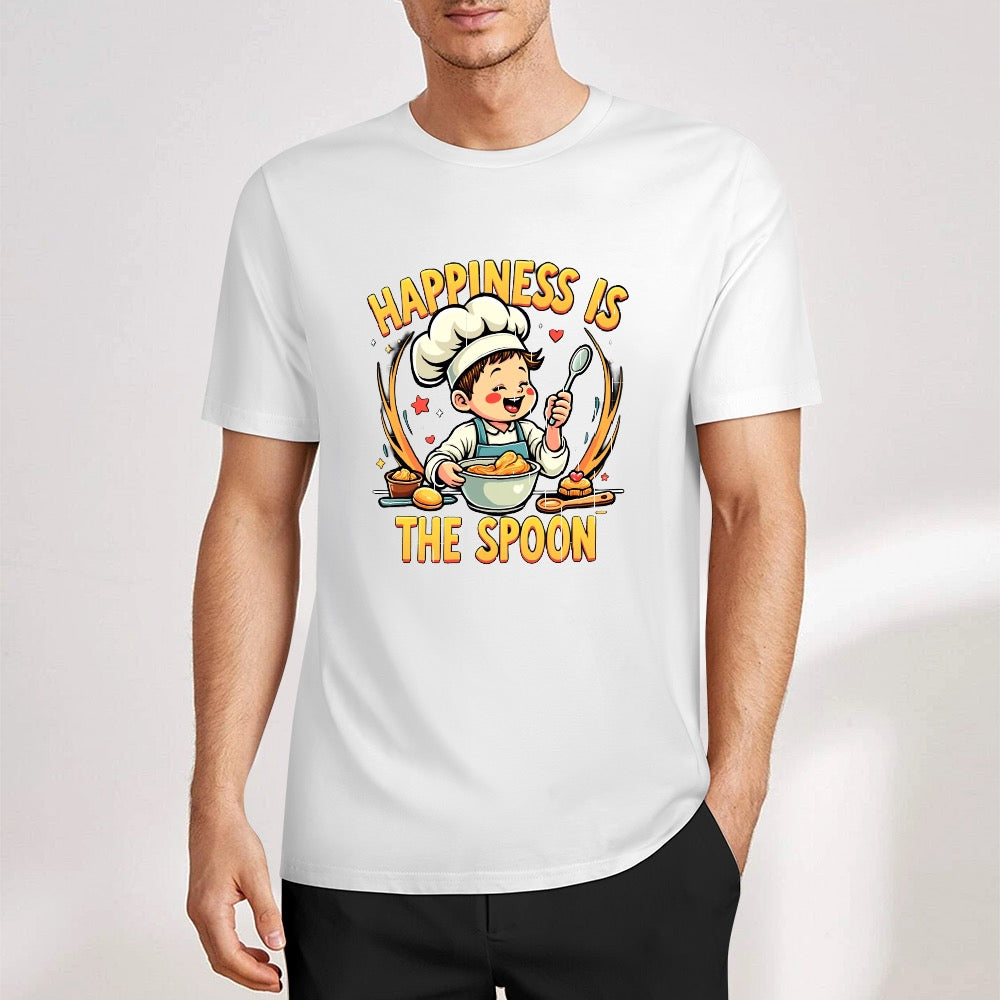 New Pure cotton short sleeved T-shirt Happiness is the spoon