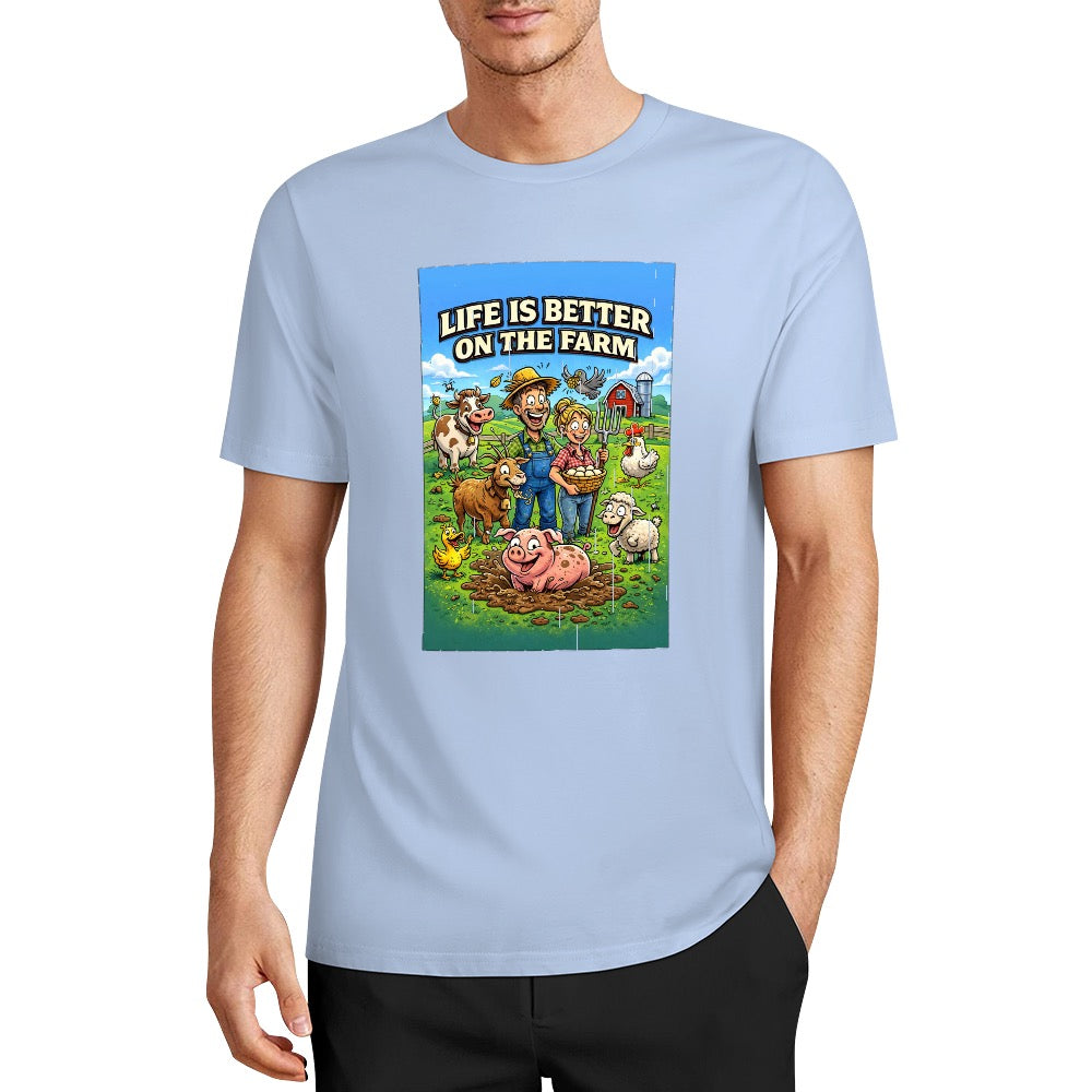 New Pure cotton short sleeved T-shirt Life is better on the farm