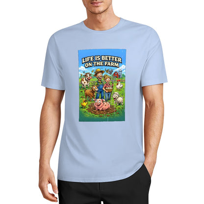 New Pure cotton short sleeved T-shirt Life is better on the farm