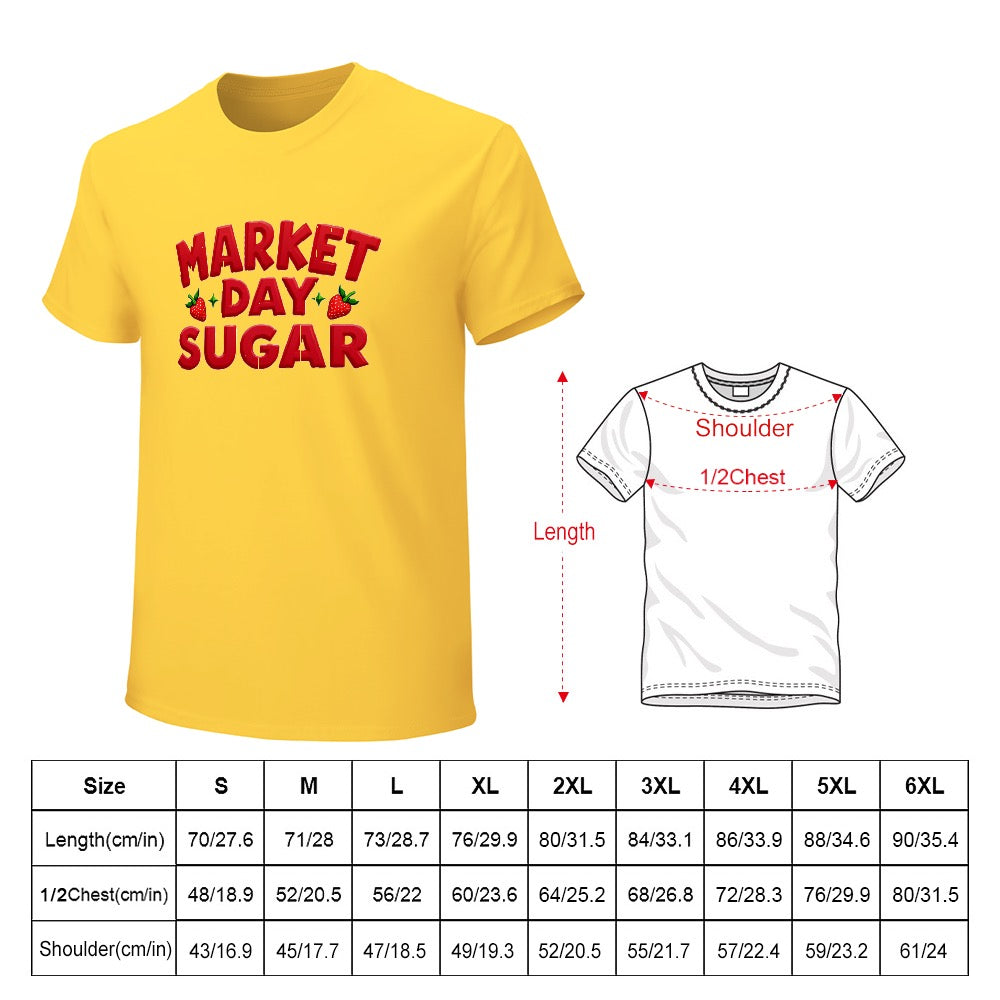 New High quality Men's T-shirt 100% Cotton market day, sugar