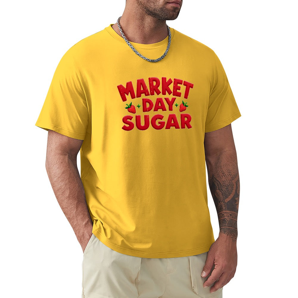 New High quality Men's T-shirt 100% Cotton market day, sugar