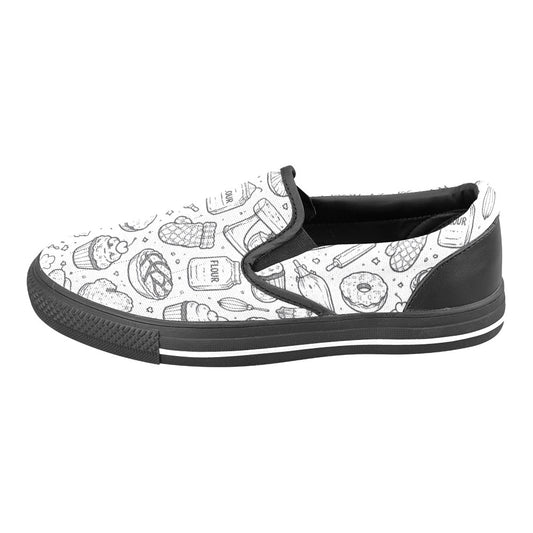 B&W bakery design Slip-on Canvas Women's Shoes