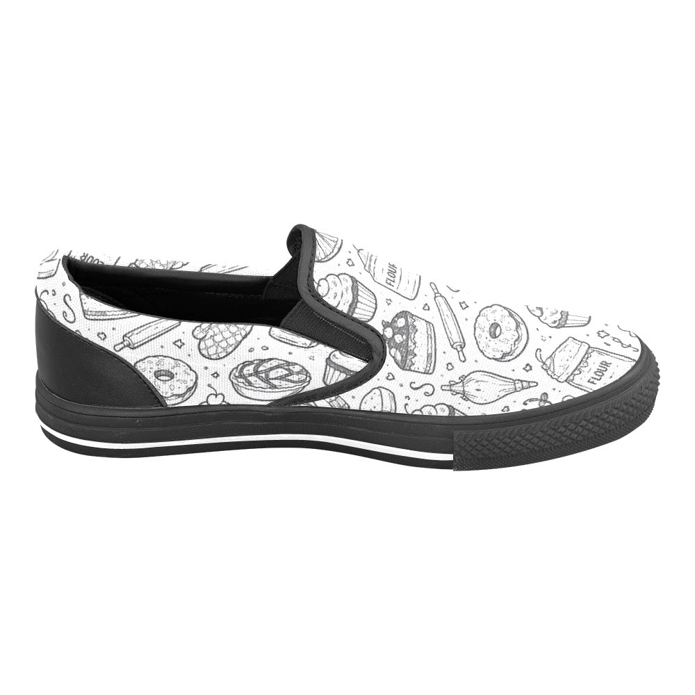 B&W bakery design Slip-on Canvas Women's Shoes