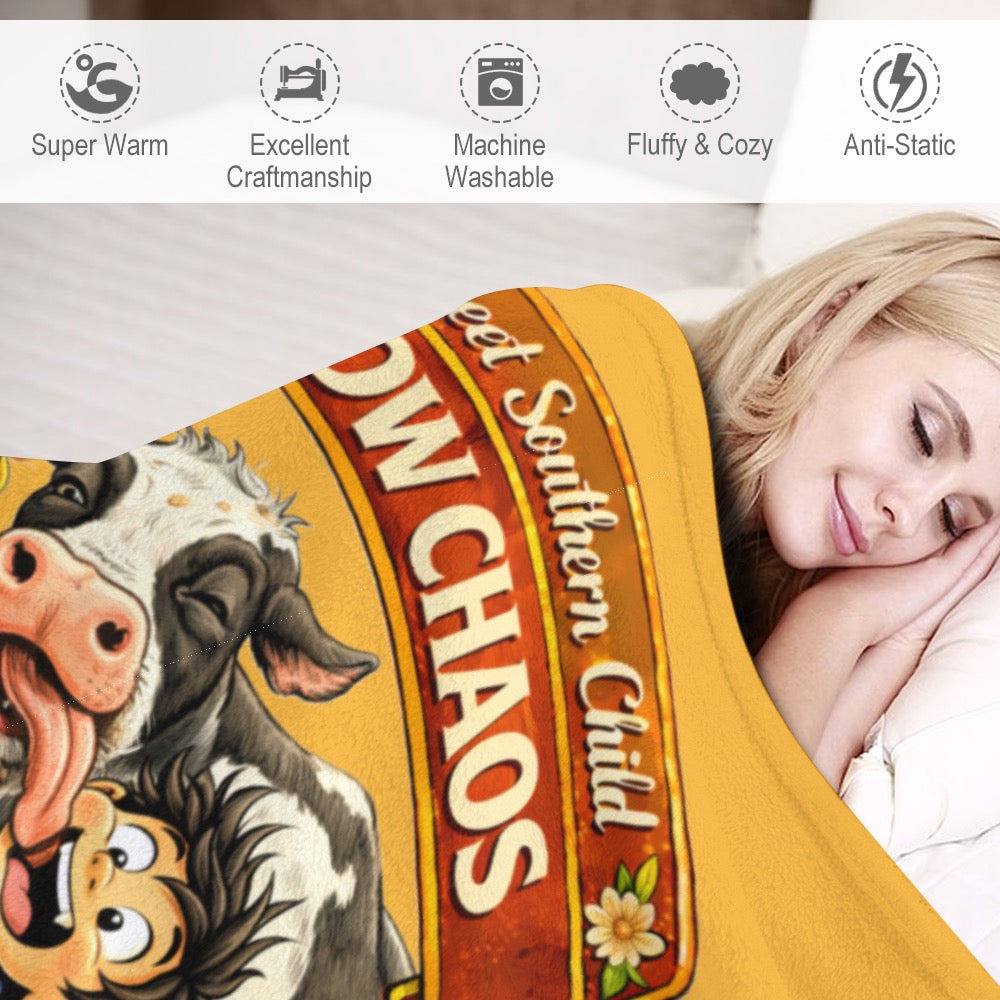 Ultra-Soft Flannel Blanket cow chaos