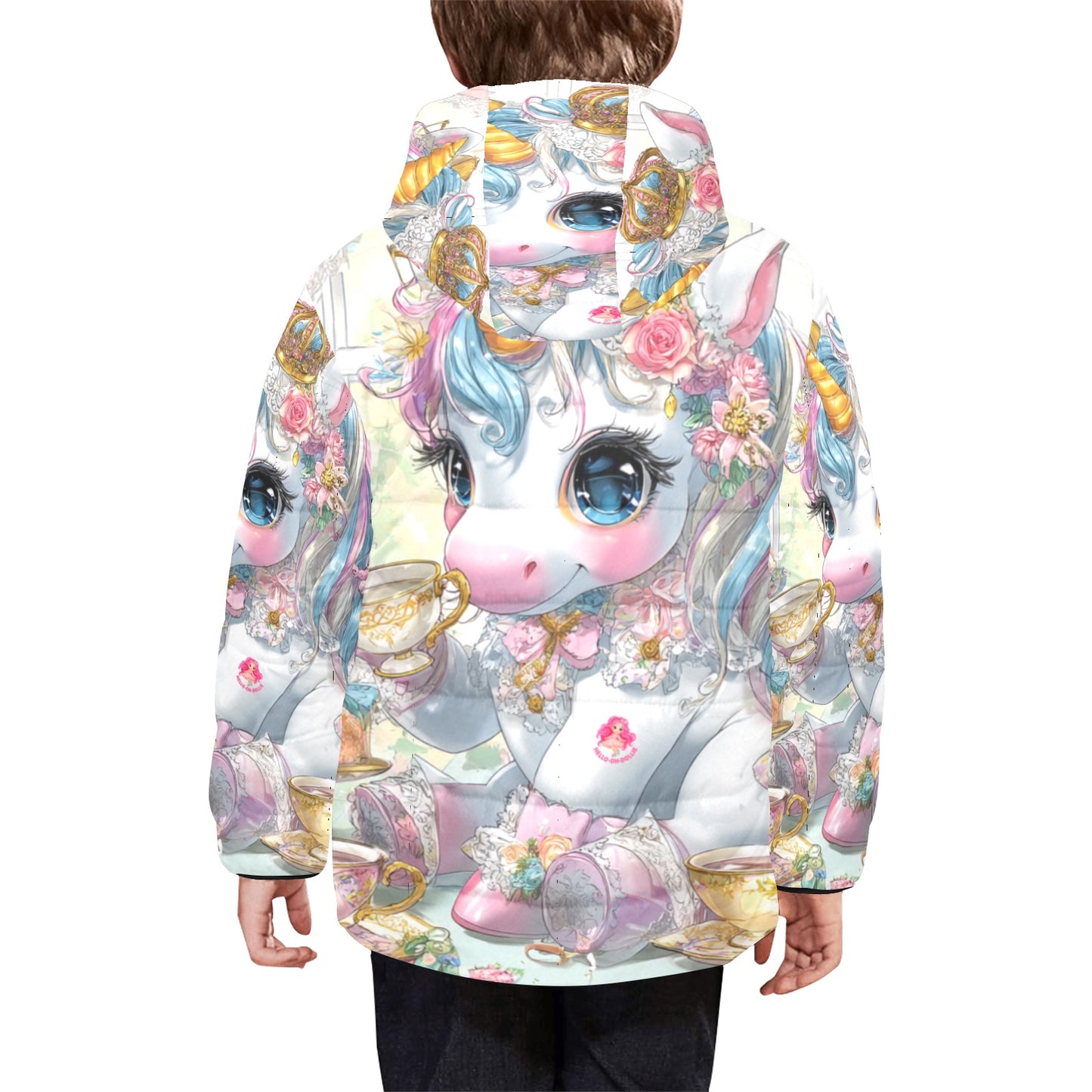 HELLO-OH-DOLLIE UNICORN TEAPARTY Kids' Padded Hooded Jacket (H45)