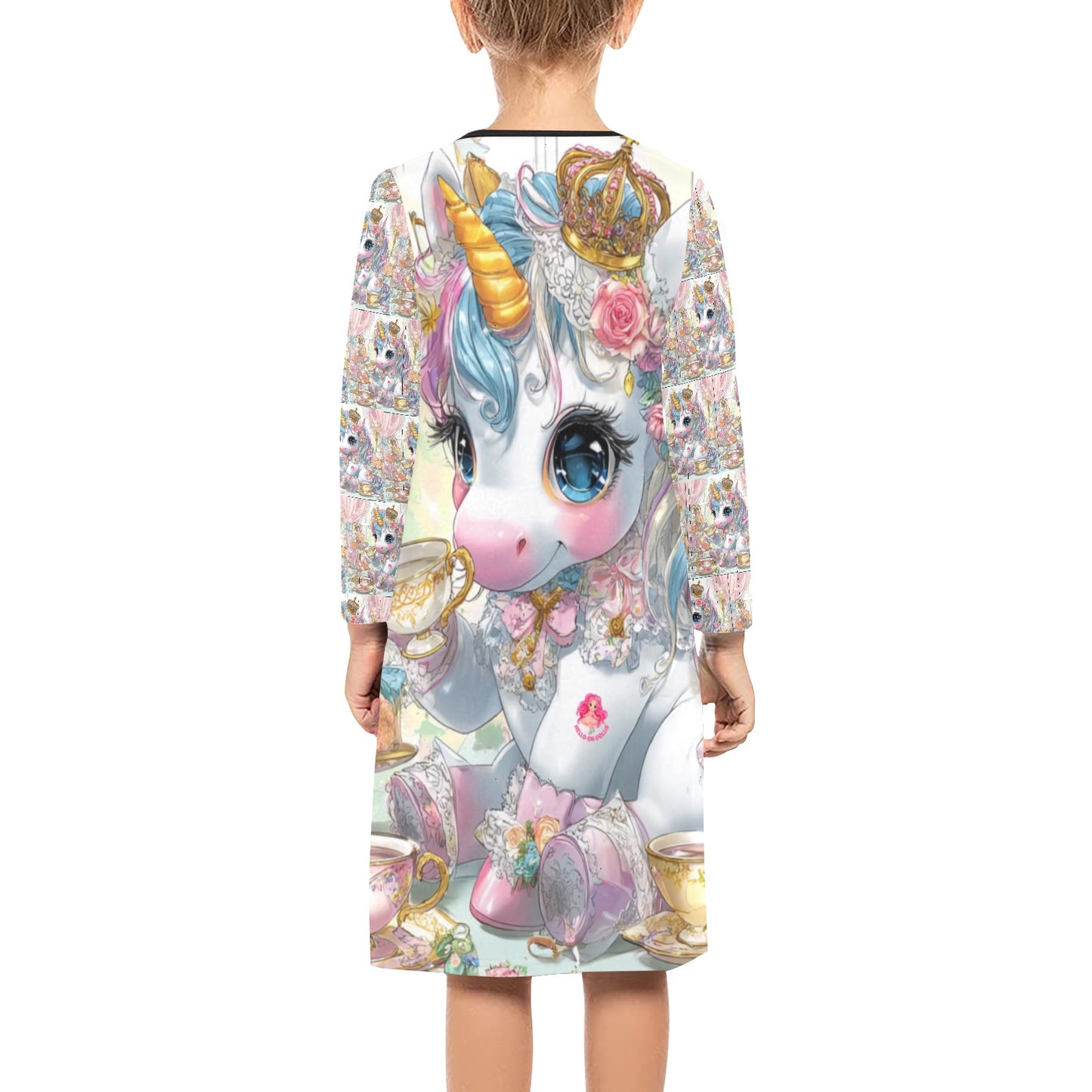 HELLO-OH-DOLLIE Unicorn tea party Girls' Long Sleeve Dress (D59)