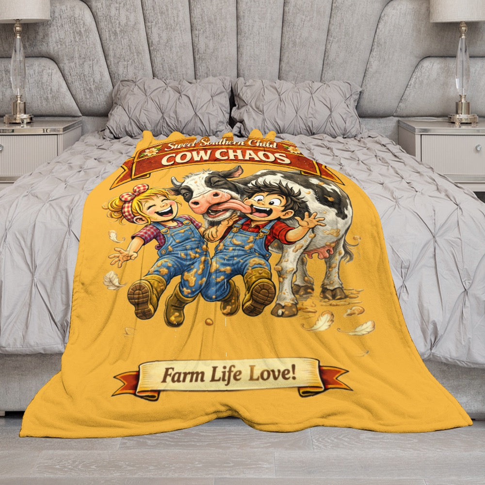 Ultra-Soft Flannel Blanket cow chaos