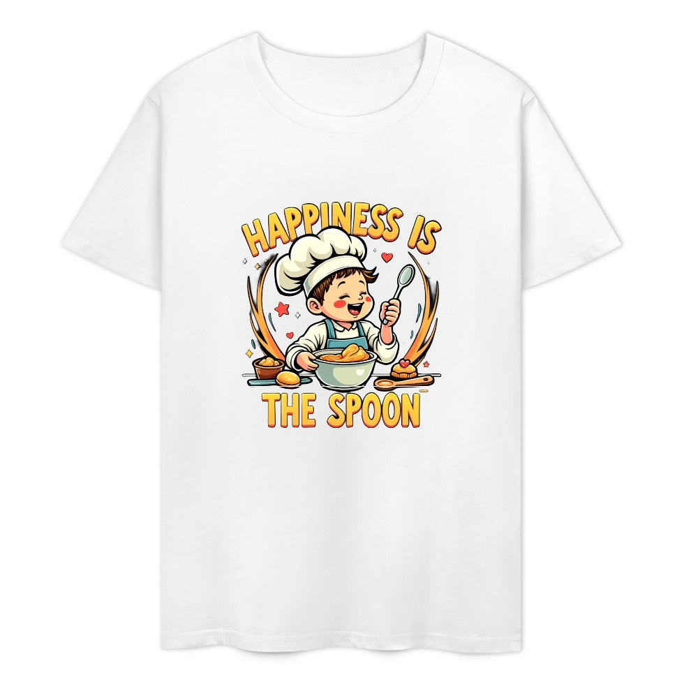 New Pure cotton short sleeved T-shirt Happiness is the spoon
