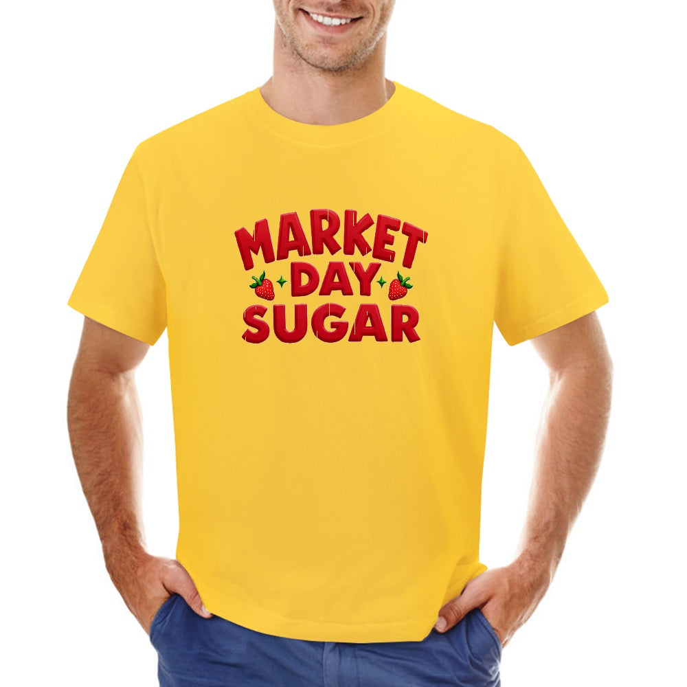 New High quality Men's T-shirt 100% Cotton market day, sugar