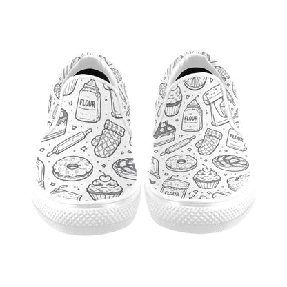 B&W bakery graphic Slip-on Canvas Men's Shoes (Model019)