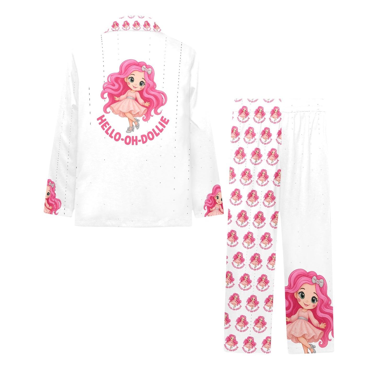 Hello-oh-Dollie Little Girls' V-Neck Long Pajama Set (Sets 02)