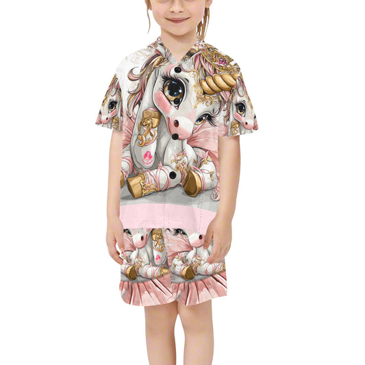 HELLO-OH-DOLLIE unicorn ballerina Little Girls' V-Neck Short Pajama Set (Sets 11)