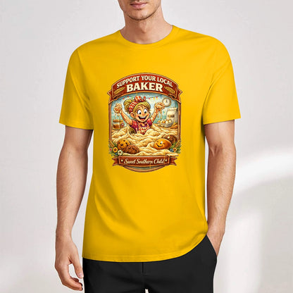 New Pure cotton short sleeved T-shirt Support your local Baker