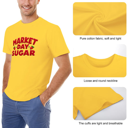 New High quality Men's T-shirt 100% Cotton market day, sugar