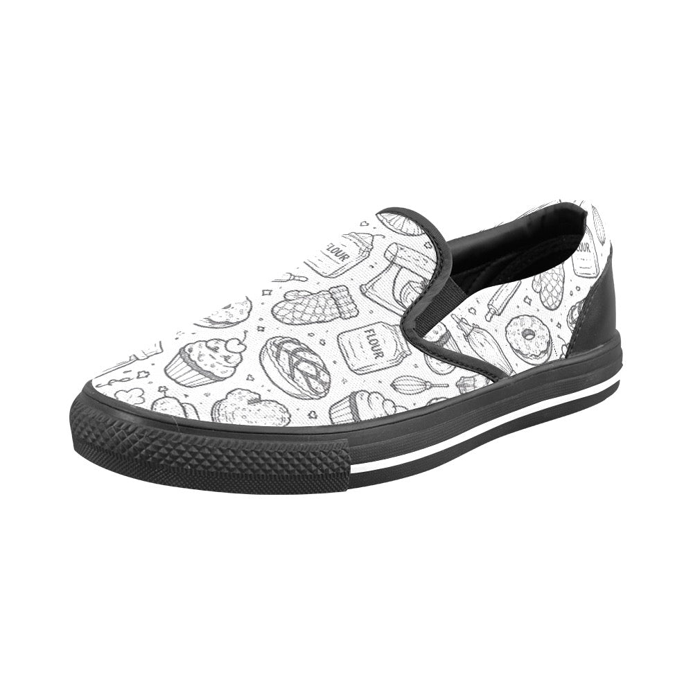 B&W bakery design Slip-on Canvas Women's Shoes